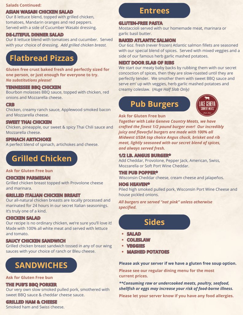 Gluten Free Menu