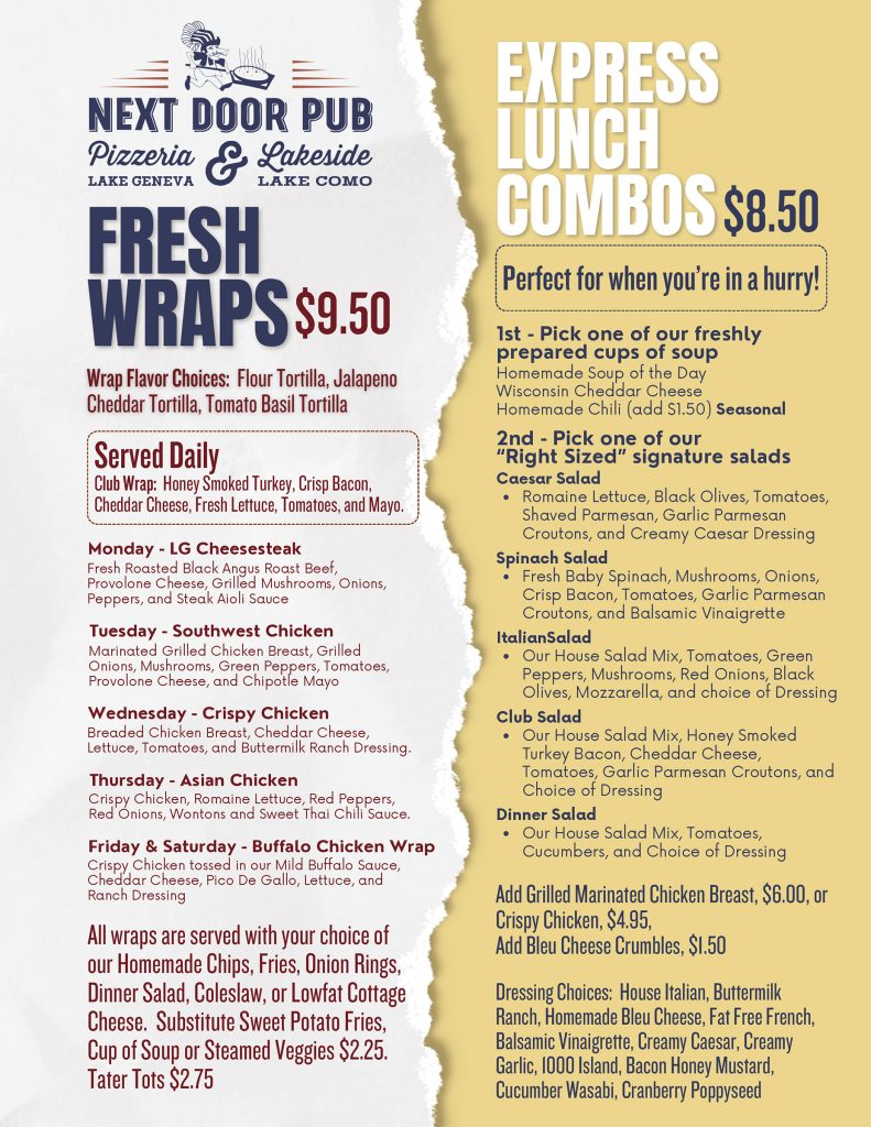 EXPRESS LUNCH COMBOS & PUB WRAPS